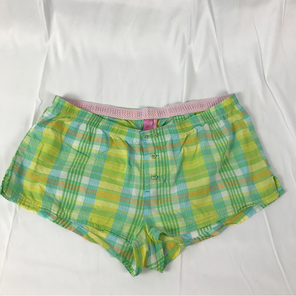 🍁Y2K PINK Victoria’s Secret Boxer Pink waistband Green Plaid 🍁3/$40